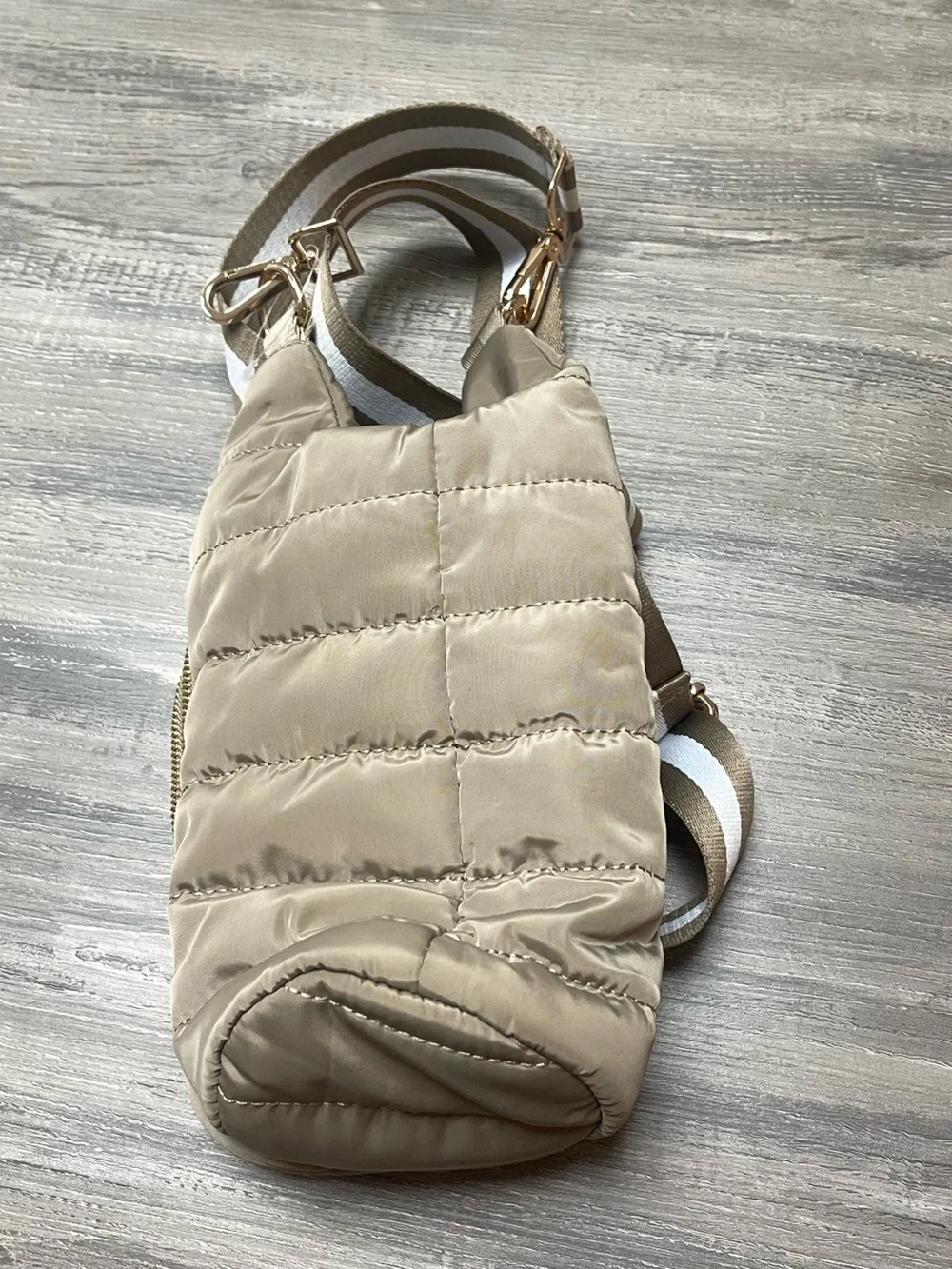 Quilted Light Beige Water Sling Bag with Gold Accent